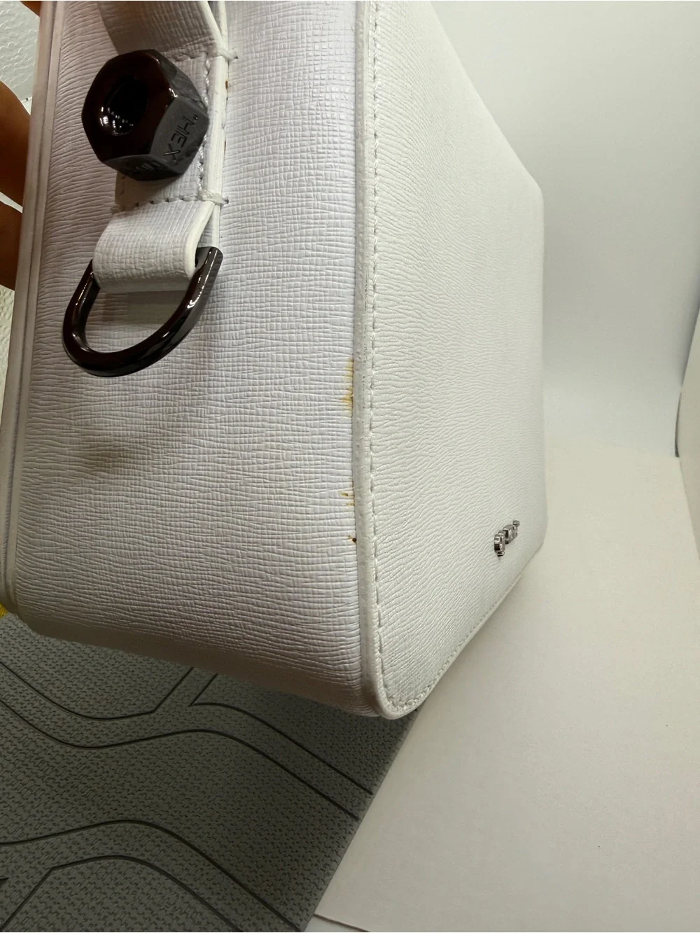 Off-White Inspired White & Black Diagonal Stripe Crossbody Bag with Yellow Strap